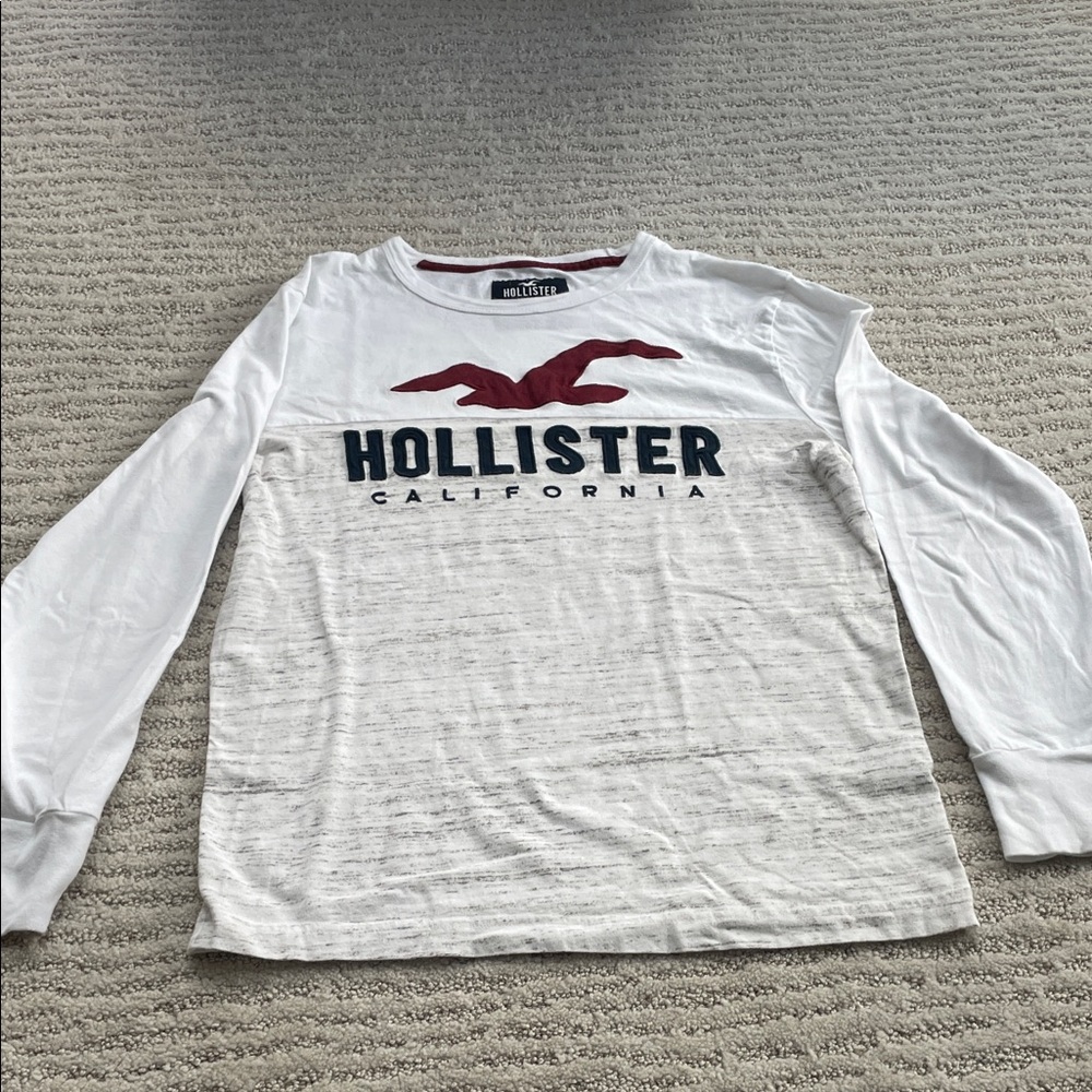 Hollister White and Red Logo Long Sleeve Tee